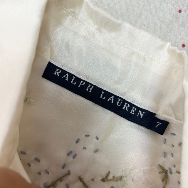 sh●605 90s～00s Ralph Lauren ハンド刺繍 シルク100ブラウス シャツ 7 オールド ヴィンテージ 薄手 長袖 絹 ラルフローレン 生成り S