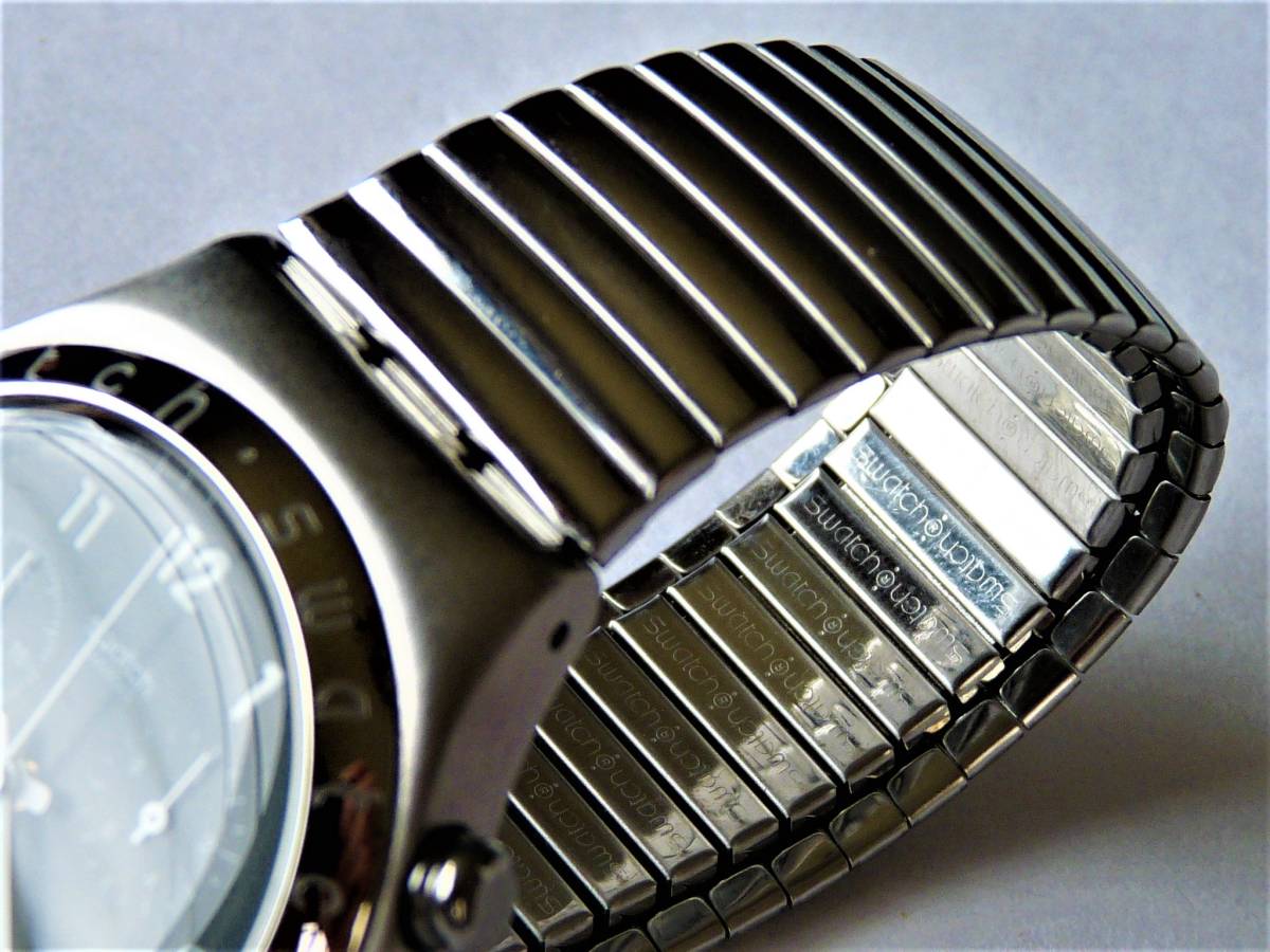 電池交換済 極短期使用 美品 1997年モデル スウォッチ Swatch アイロニークロノ GREENALIZE 品番 YCS402 深緑 蛇腹ベルト スモールサイズ_蛇腹ベルトで３㎝伸びます