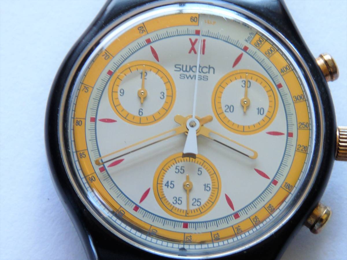 極短期使用 電池交換済 稼働中 スウォッチ Swatch 初期クロノ ペイズリー1992年モデル、アワード、AWARD 品番SCB108_画像2