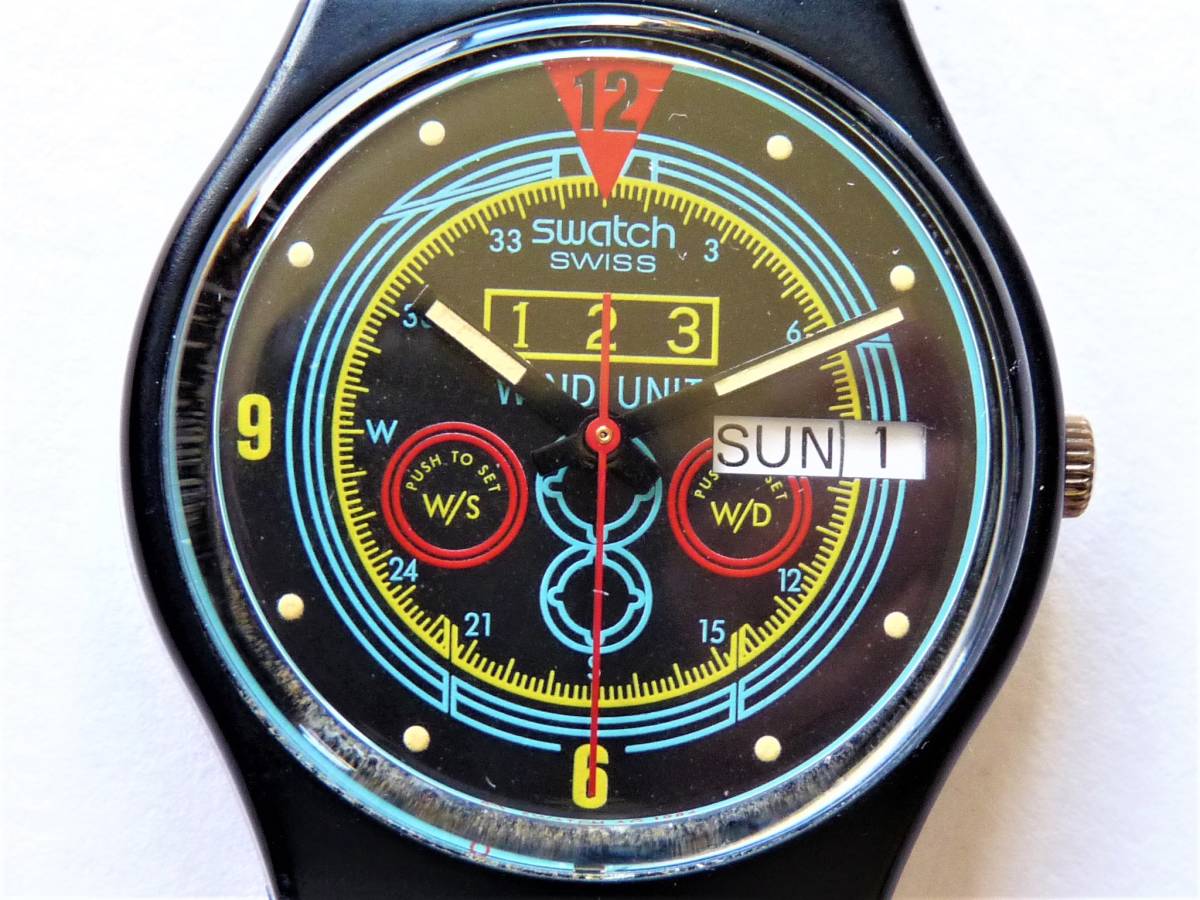 極短期使用品 電池交換済稼働中 スウォッチ レギュラーモデル Swatch 1987年 NAVIGATOR GB707 ベルト取替済_画像2