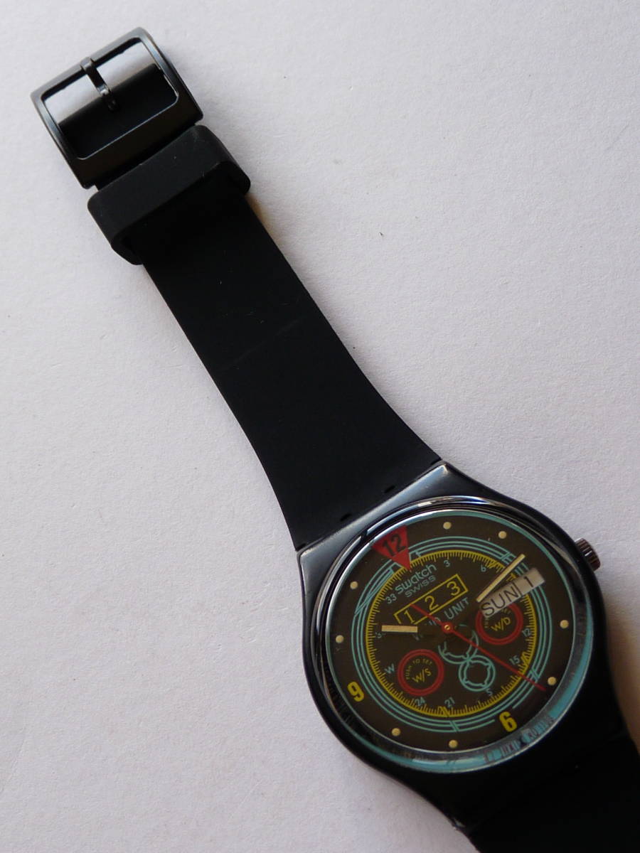 極短期使用品 電池交換済稼働中 スウォッチ レギュラーモデル Swatch 1987年 NAVIGATOR GB707 ベルト取替済_画像9