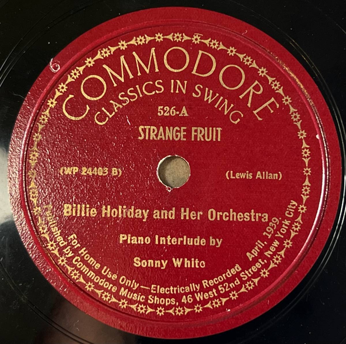BILLIE HOLIDAY COMMODORE Strange Fruit/ Fine and Mellow コロムビア・プラント・プレス