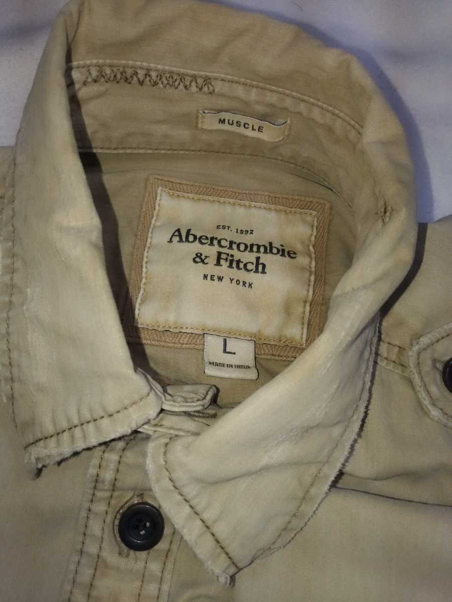 Abercrombie&Fitch アバクロンビー＆フィッチ 通年 ダメージ加工★ 長袖 デニム ワーク シャツ Sz.L　メンズ_画像5