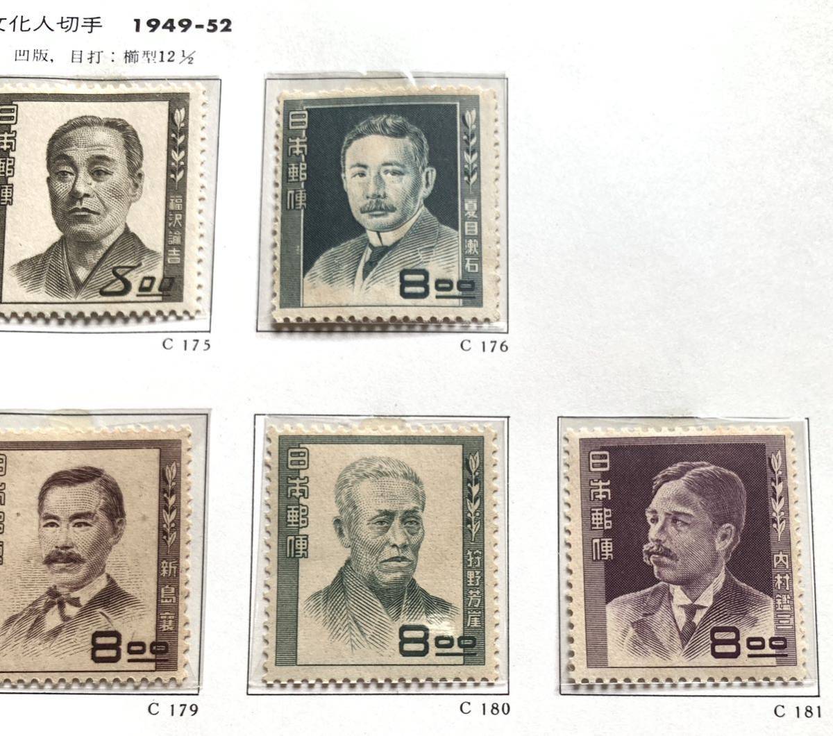 文化人シリーズ　1949年〜　18種完　未使用切手_画像3
