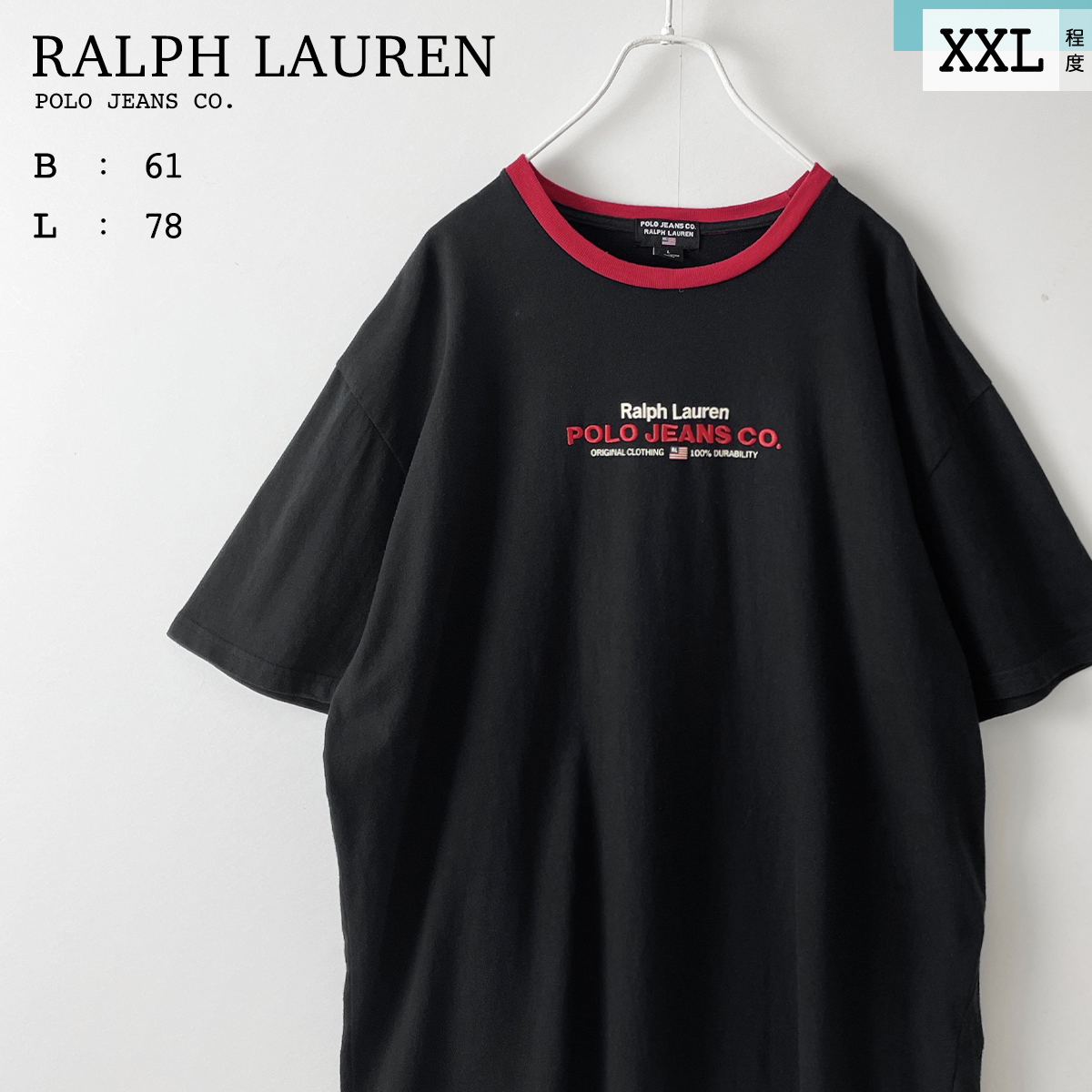全国宅配無料 黒 Tシャツ リンガー 半袖 オーバーサイズ LAUREN RALPH