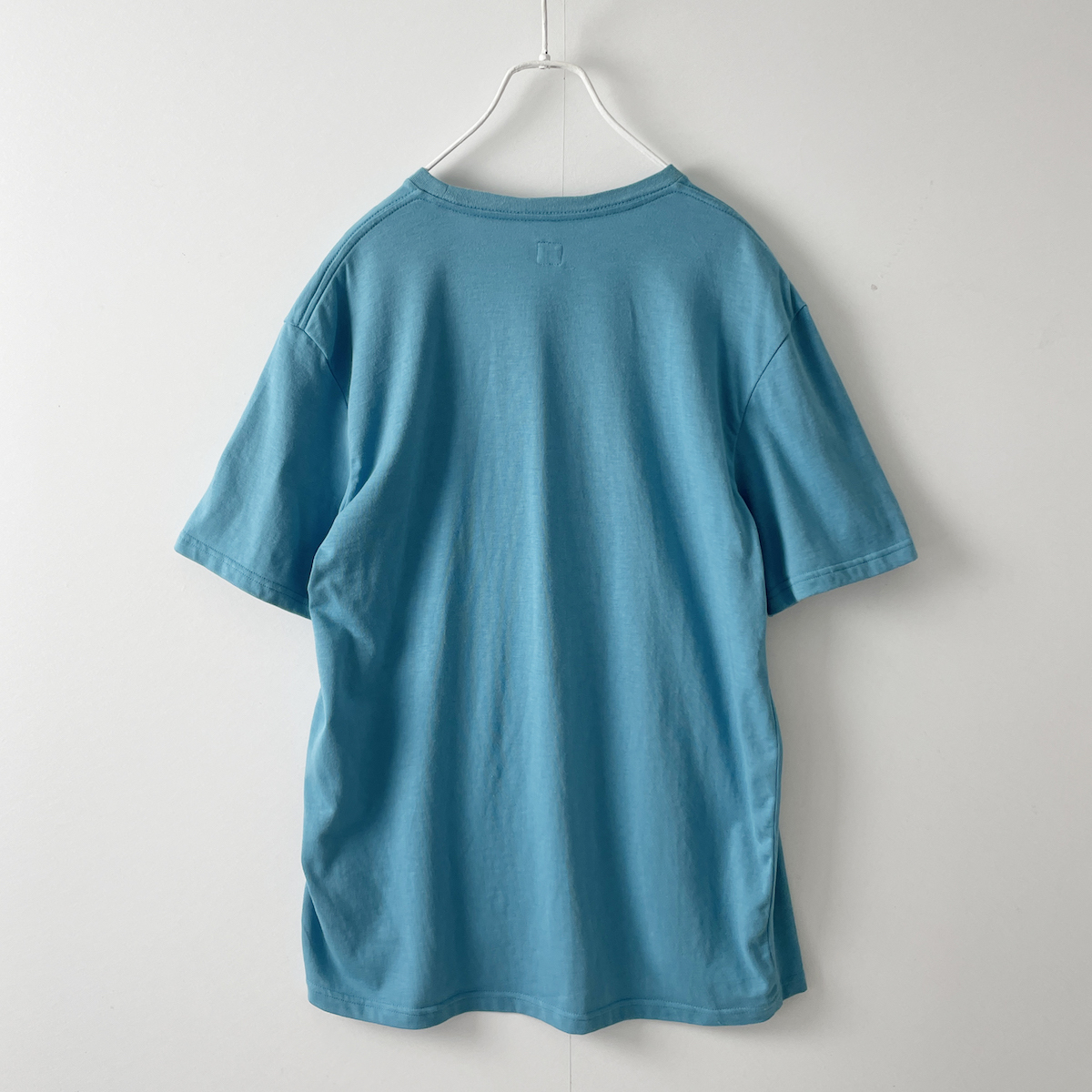 E.TAUTZ イングランド製 ロゴ プリント 半袖 Tシャツ 青 ライト ブルー 水色 フィッシュテール 綿 100% コットン イートウツ XS メンズ M_画像4