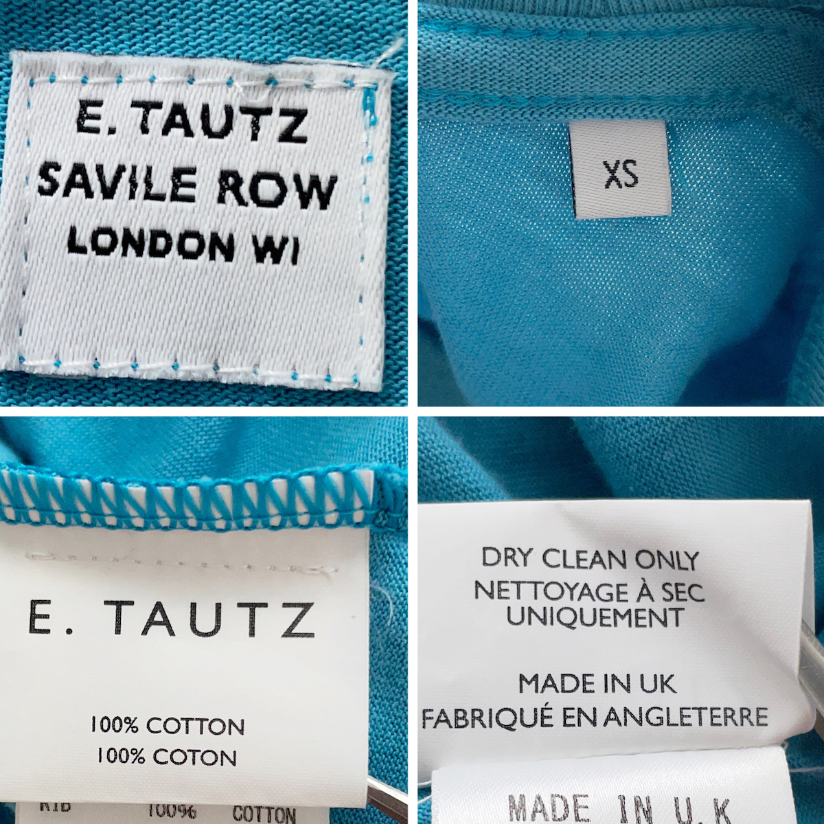 E.TAUTZ イングランド製 ロゴ プリント 半袖 Tシャツ 青 ライト ブルー 水色 フィッシュテール 綿 100% コットン イートウツ XS メンズ M_画像9