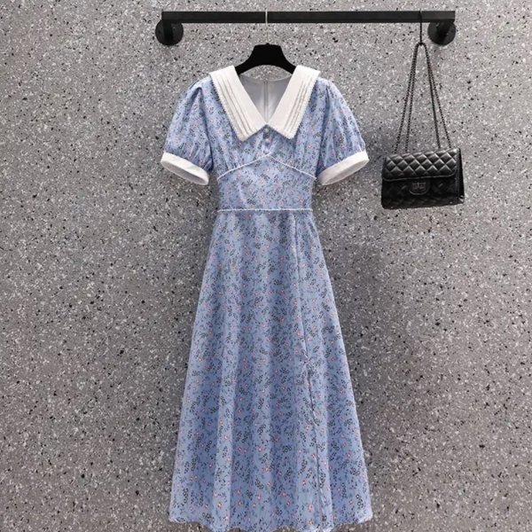 日本初の 水色 襟つき 半袖 ロングスカート ガーリー レトロ 花柄ワンピース 新品 ブルー 4XL XXXXL XLサイズ以上 日本初の 水色 襟つき 半袖 ロングスカート ガーリー レトロ 花柄ワンピース 新品 ブルー 4XL XXXXL XLサイズ以上