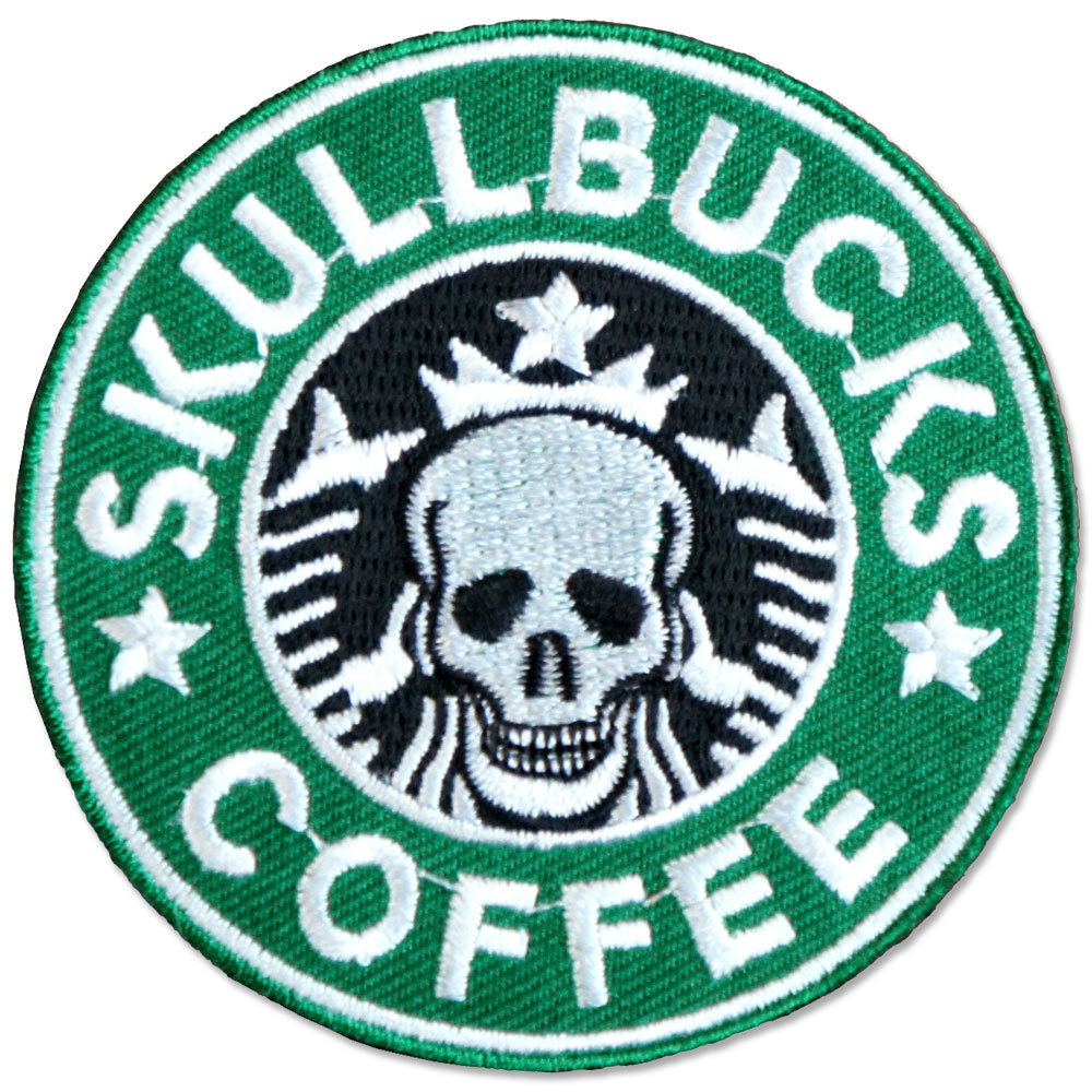 パロディーワッペン【スカルバックスコーヒー】緑×黒 人魚 スタバ パッチ アップリケ 糊付き ドクロ コーヒー skull wappen patch_画像2