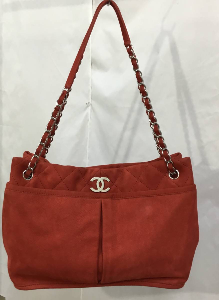 送料無料 中古A シャネル バッグ CHANEL チェーンショルダーバッグ A65478 ヌバック オレンジ トートバッグ 146909