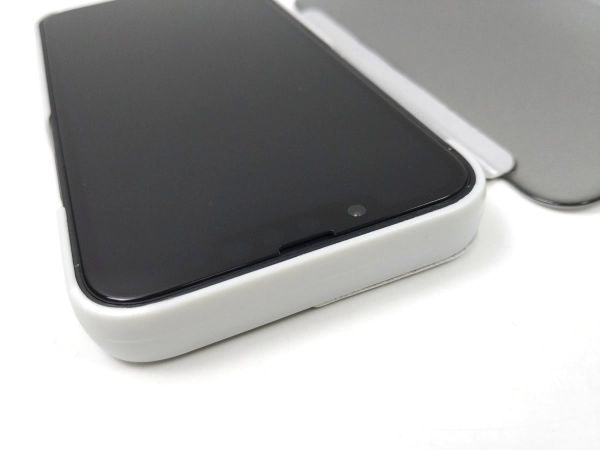 iPhone 13 mini用 鏡面 手帳型ミラーフリップケース カバー 半透明 シルバーの画像6