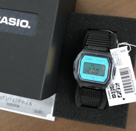 カシオ A1000BP-2JF 黒 メタル 偏向ガラス 水色 スタンダード Premium シリーズ ブレスレット 時計 好きに も CASIO シェア 共用 A1000_画像1