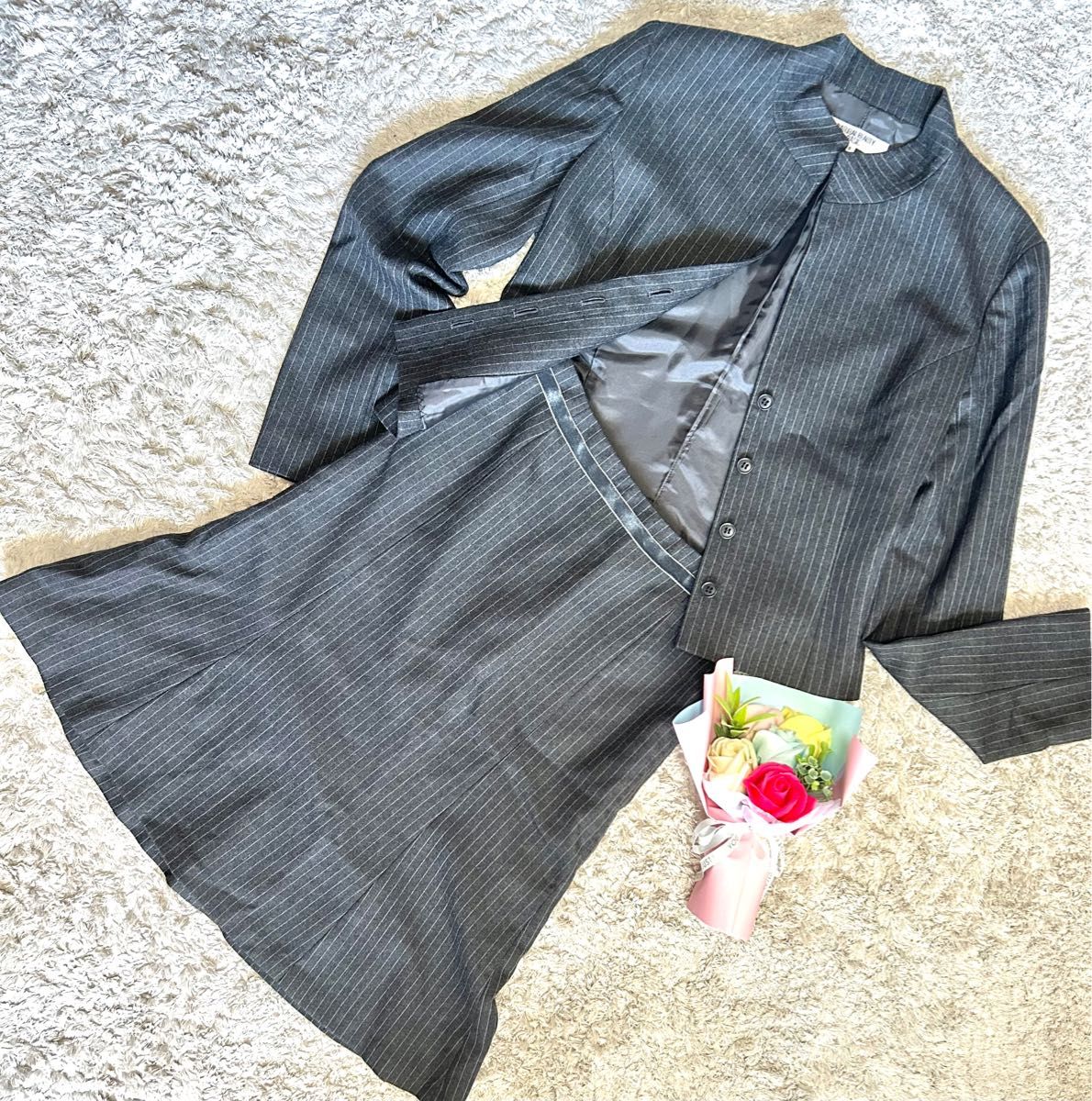 NATURAL BEAUTY BASIC ストライプ柄ベーシックスーツ S、M-