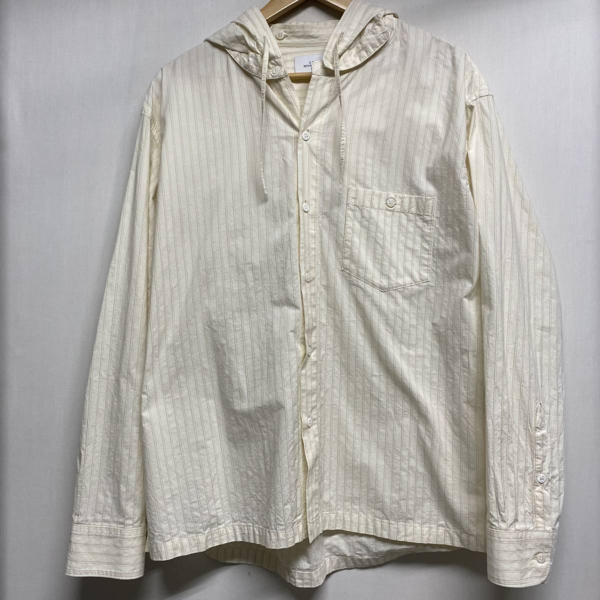 【UNUSED アンユーズド】US2221 Hooded Stripe shirt 長袖シャツ 2 コットン アイボリー ストライプ 2307oki