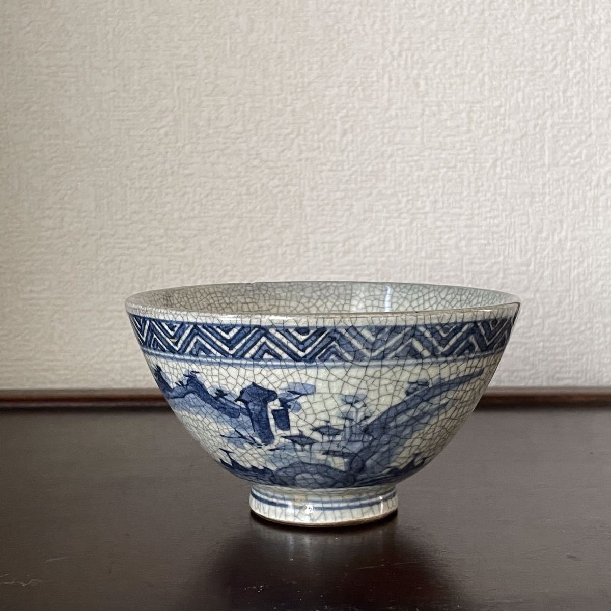 陶胎染付山水文茶碗 *江戸時代前期 *古中野焼-