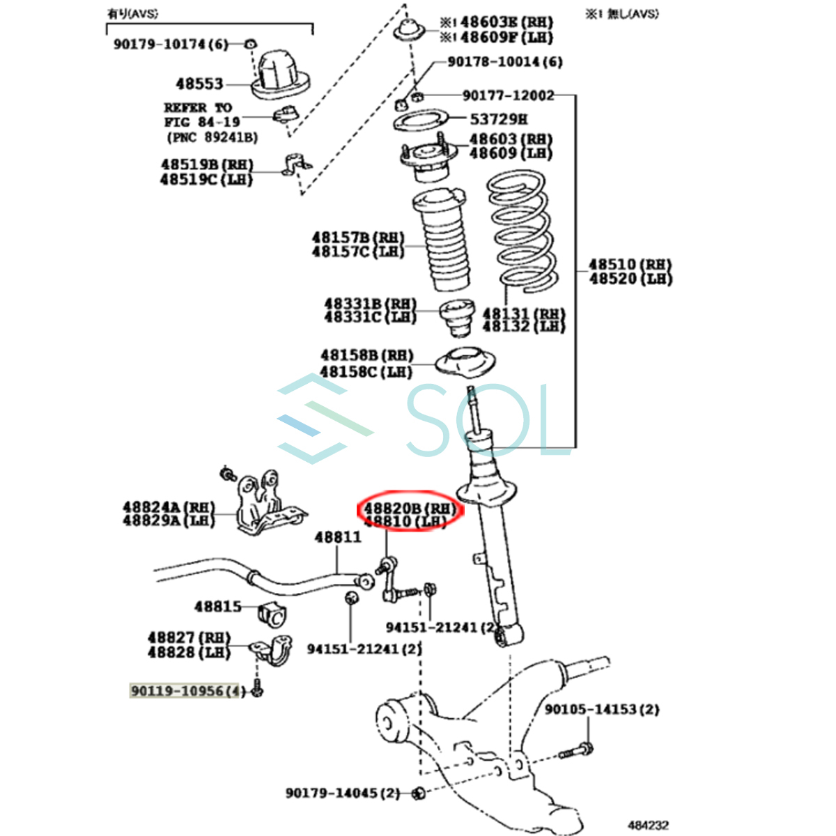 レクサス GS350(GRS191 GWS191 URS190 UZS190) IS250(GSE20 GSE21) フロント スタビリンク ナット付 左右セット 48810-30070 48820-30090の画像2