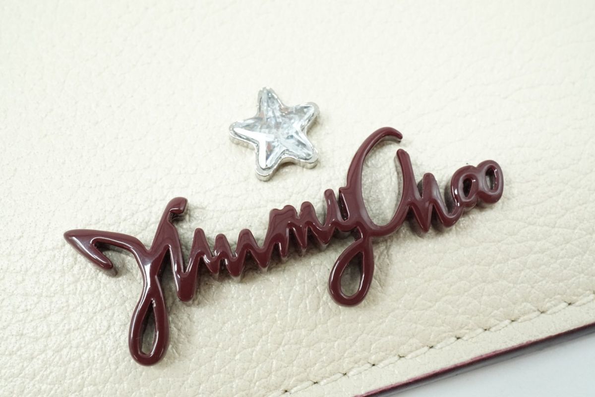 ジミーチュウ 未使用 カード パスケース 星 スター ストーン 筆記体ロゴ コンパクト レザー 白 ホワイト JIMMY CHOO 5188k_画像3
