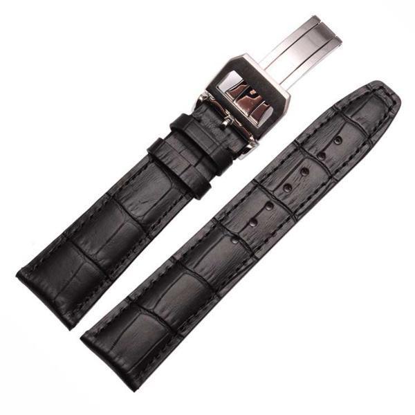 非売品 For 22mm 黒色 LB075A Dバックル付 本革腕時計ベルト IWC 男性用