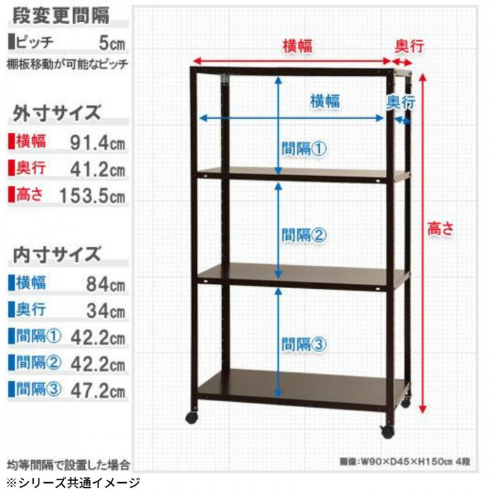 スマートラック NSTR-K566 キャスター付き 間口900×奥行400×高さ1535mm 4段 ホワイト_画像5