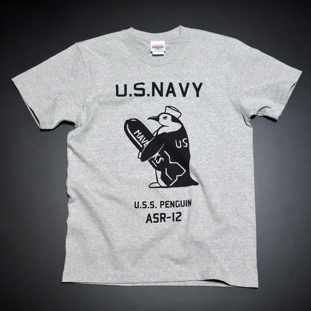 極厚 アメカジ Tシャツ XL 厚手 MAVERICKS ブランド 半袖 メンズ ミリタリー 米海軍ペンギン USS.PENGUIN 灰色 グレー_画像3