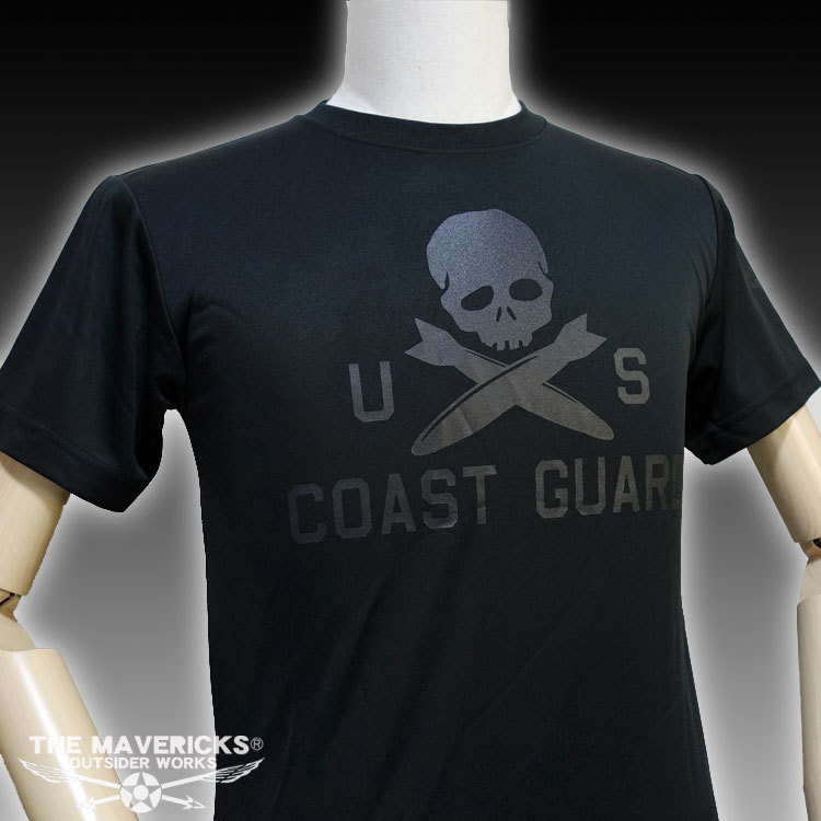 水陸両用 ラッシュガード にも使える メンズ 半袖 XXL ドライ Tシャツ U.S.CoastGuard アメリカ沿岸警備隊 スカル ミリタリー 黒 ブラック_画像5