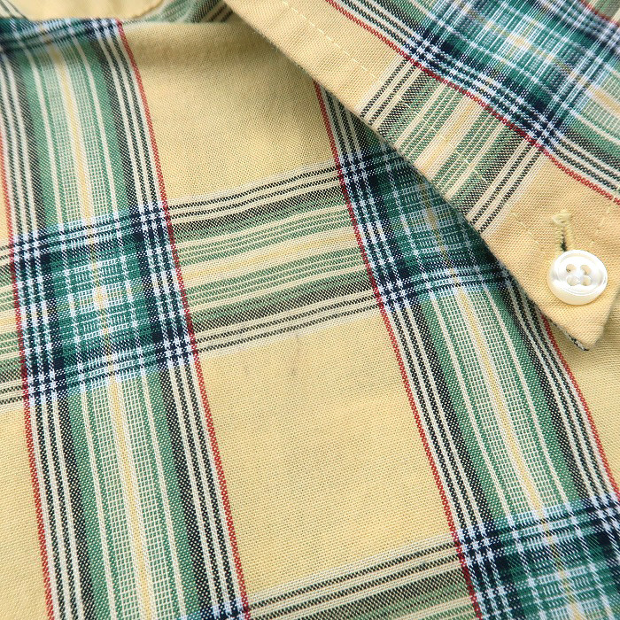 古着 TOMMY トミーヒルフィガー ボタンダウンシャツ 半袖 チェック柄 イエロ−ベース サイズ表記：XL　gd79403_画像4