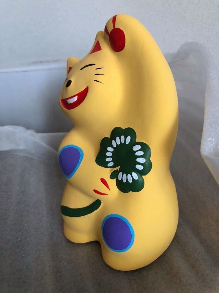輪葉葉 福来る 中猫 招き猫 (中) 黄色 わはは工房 窯出し日限定 輪葉葉 福来る 中猫 招き猫 (中) 黄色 わはは工房 窯出し日限定