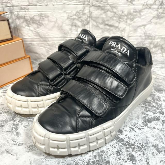 お買い得！】 ベルクロ レザー スニーカー プラダ PRADA 美品 36.5