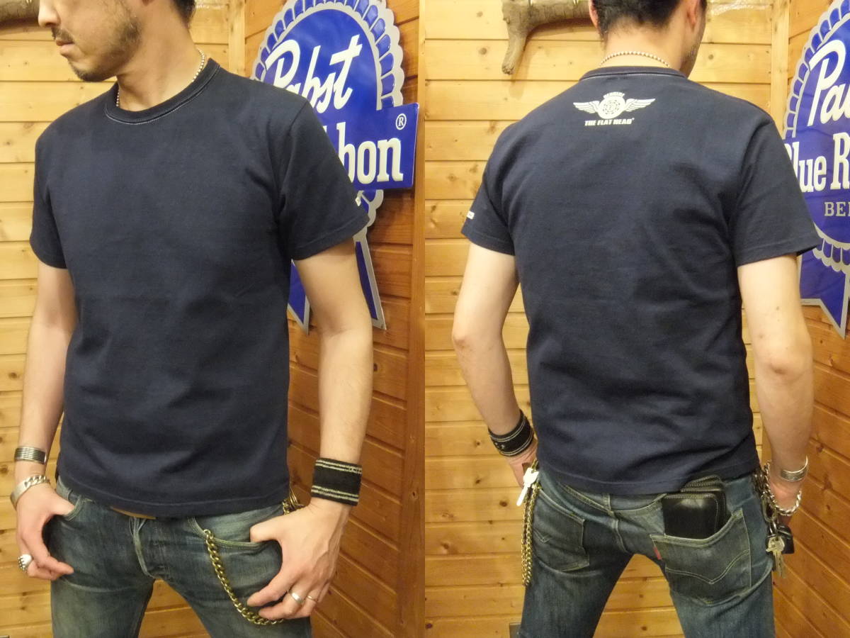 フラットヘッド正規店 FN-THC-003 年間定番 半袖Tシャツ[紺][40]新品が送料無料 ヘビーコットン・シリーズ