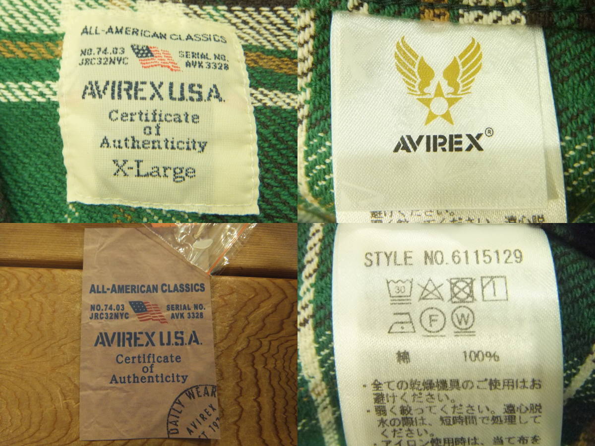 アヴィレックス正規店 厚手フランネル生地のシャツ[緑系チェック][XL]新品〒レターパック発送可　6115129-74_掲載画像はあくまで[製品見本]となります