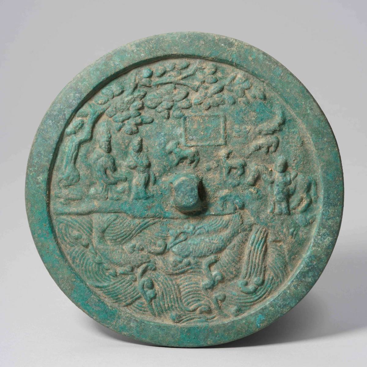 中国美術古銅製刻山水人物紋銅鏡古銅鏡唐物中国古玩時代物YZ2381706