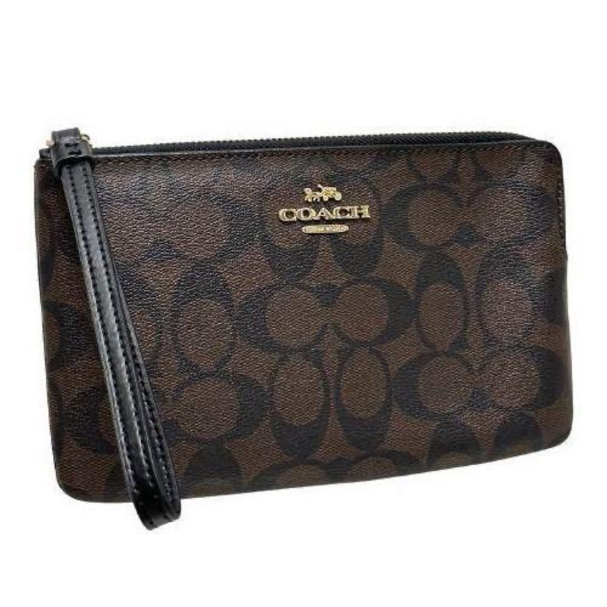 COACH コーチ リストレット ポーチ シグネチャー ダークブラウン レザー レディース 新品未使用 プレゼント