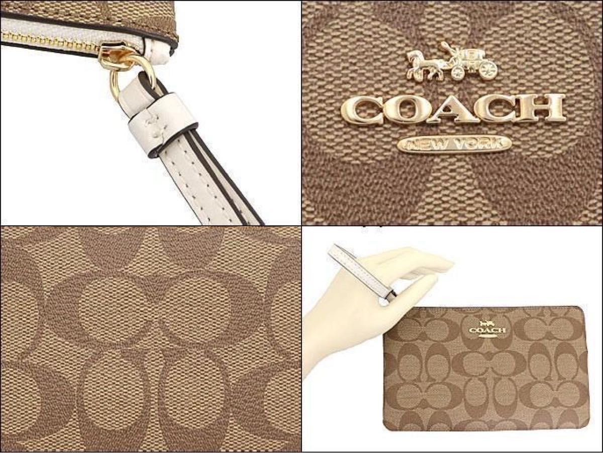 COACH コーチ リストレット ポーチ レザー シグネチャーロゴ ベージュ レディース 新品未使用 プレゼント