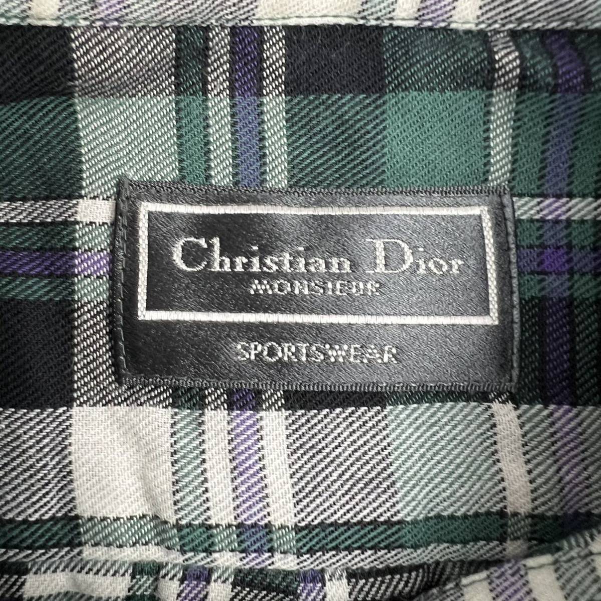 極美品 Christian Dior MONSIEURクリスチャンディオール ムッシュ 長袖シャツ サイズL グリーン チェック柄 vintage 古着 名作 A2528_画像7
