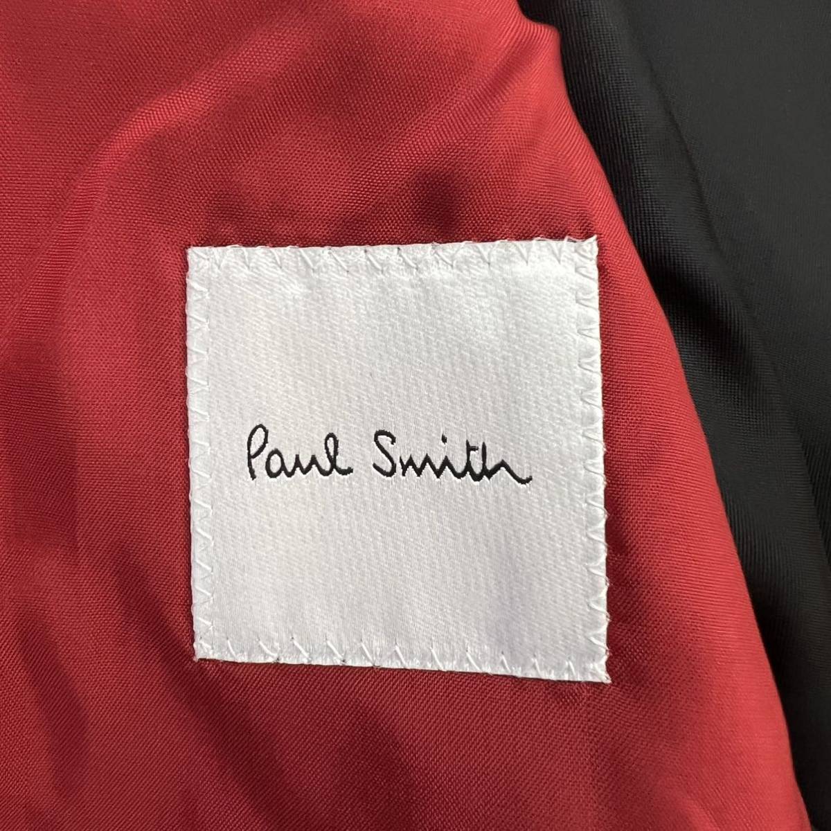 新品同様 Paul Smith ポールスミス 2Bテーラードジャケット サイズL 濃紺 ネイビー 総柄 美シルエット 日本製 上質 273058 裏地赤 A2575の画像8