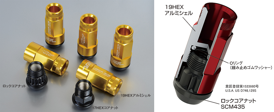 KYO-EI レデューラレーシング シェルタイプロック＆ナットセット ブラック M12×P1.5 コアナット17HEX/アルミシェル19HEX 53mm RL53-11K_画像3