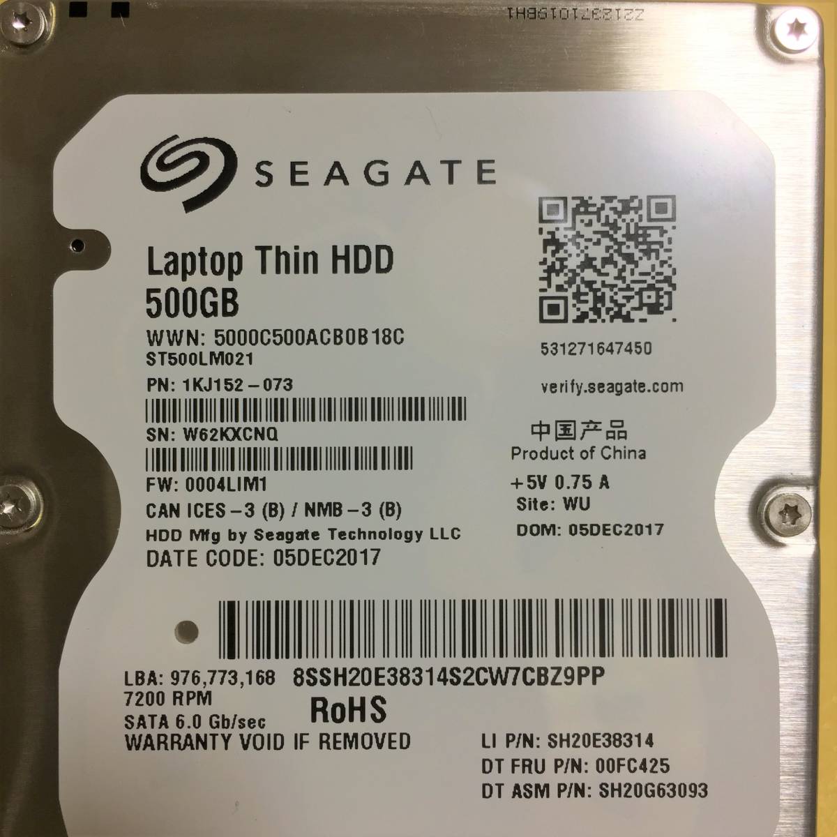 □11170時間 Seagate ST500LM021 2.5インチHDD 『正常判定』500 GB_画像2