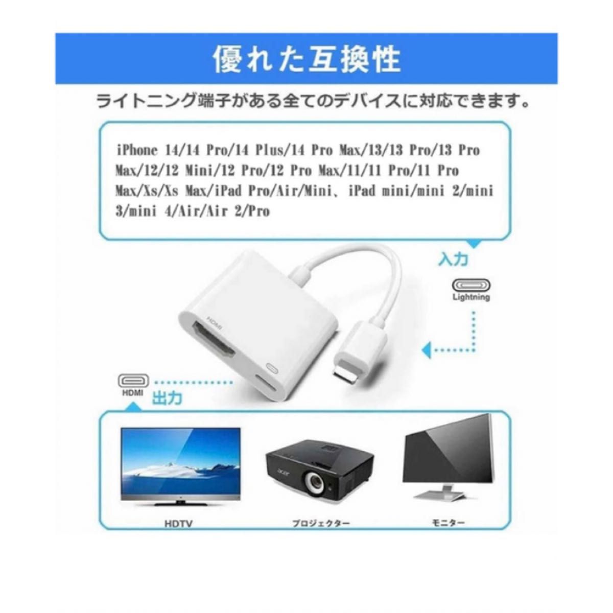 ★iPhone HDMI変換ケーブル APP不要 給電不要