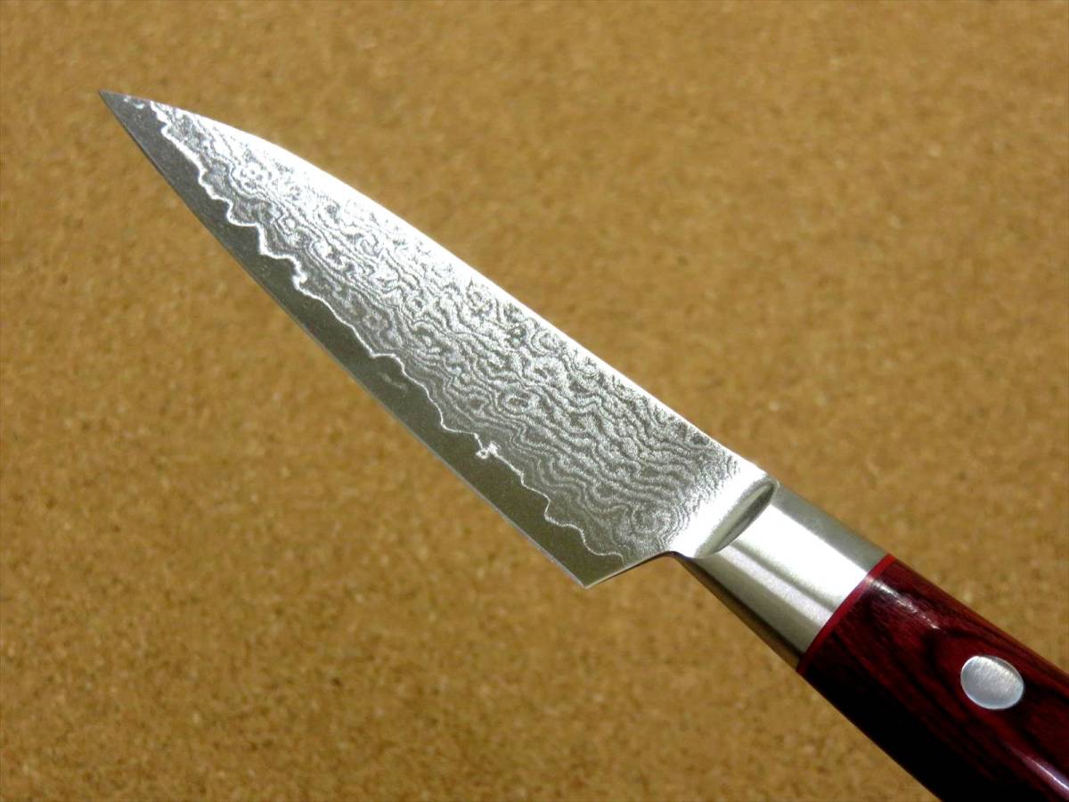 関の刃物 ペティナイフ 8.5cm (85mm) 三昧 クラシック プロ ダマスカス 紅蓮 33層鋼 VG-10 赤合板 果物包丁 野菜 果物の皮むき 両刃 日本製