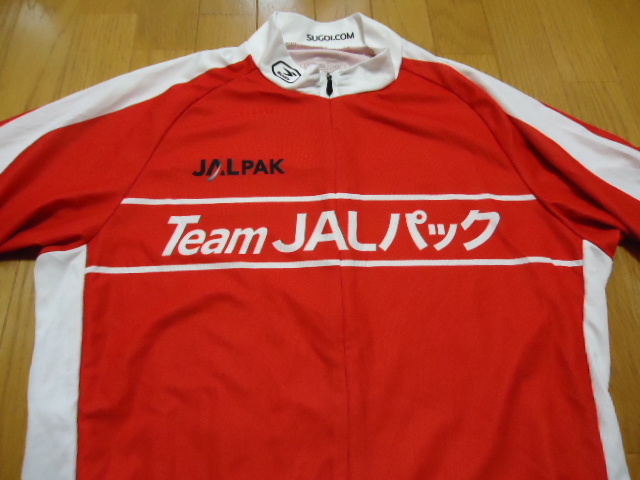 即決　ハワイ　JALパック　チーム　スタッフ　サイクルシャツ　ジャージ　赤・白色　Ｍ　SUGOI_画像1