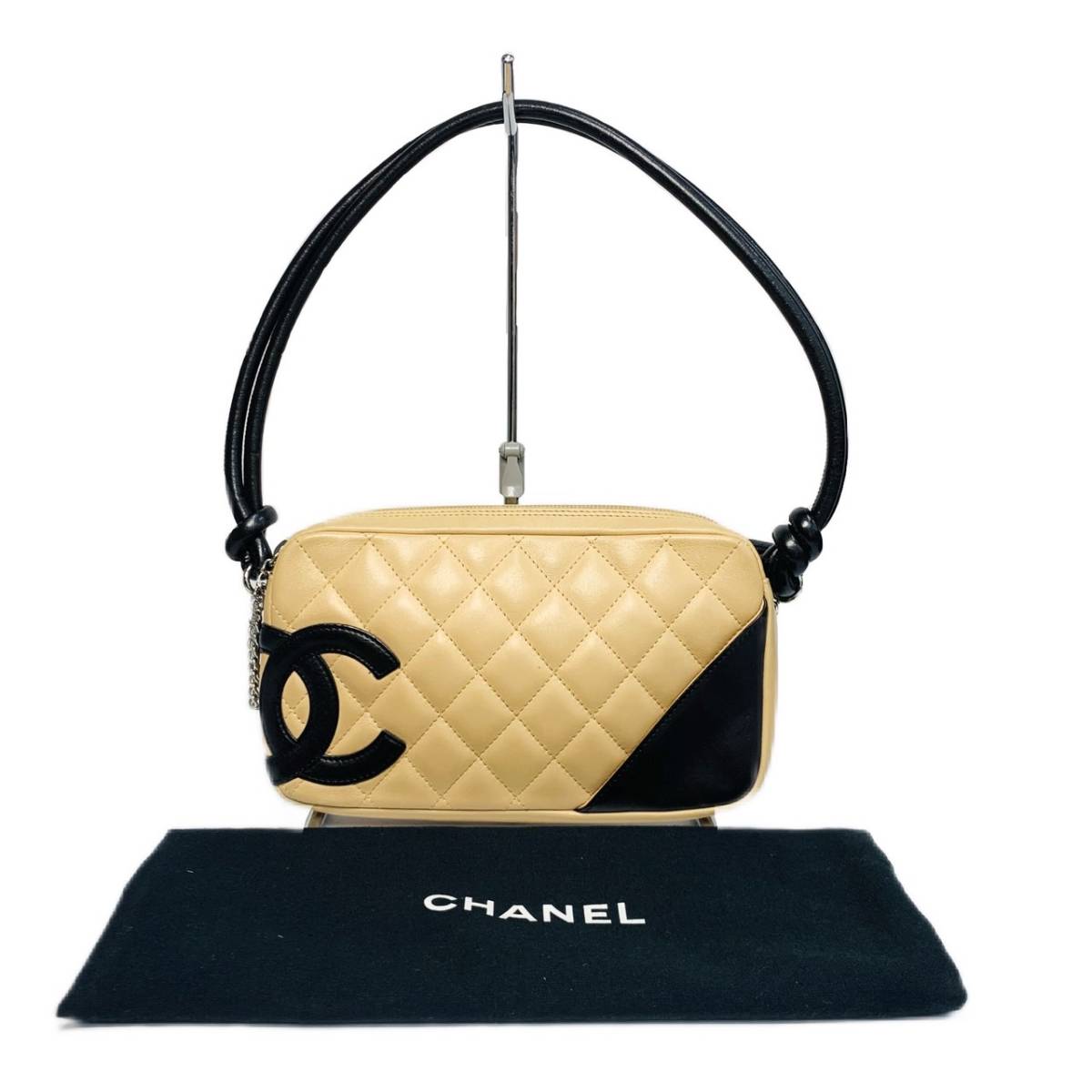 CHANEL シャネル カンボン マトラッセ ショルダーバッグ アクセサリーポーチ ココマーク ベージュ×ブラック_画像1