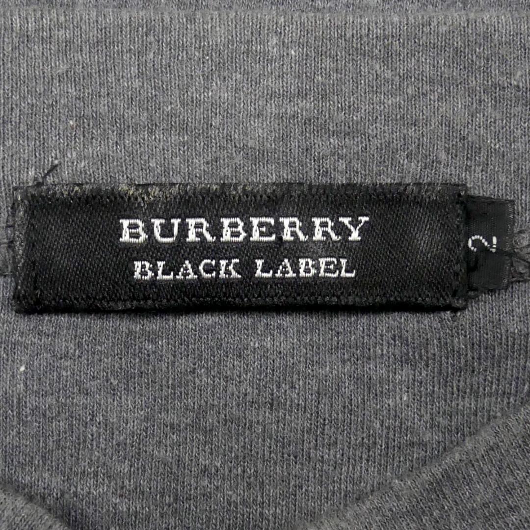 即決★BURBERRY BLACK LABEL★メンズM 廃版 Tシャツ バーバリーブラックレーベル 2 グレー ヘンリーネック カットソー 半袖 刺繍