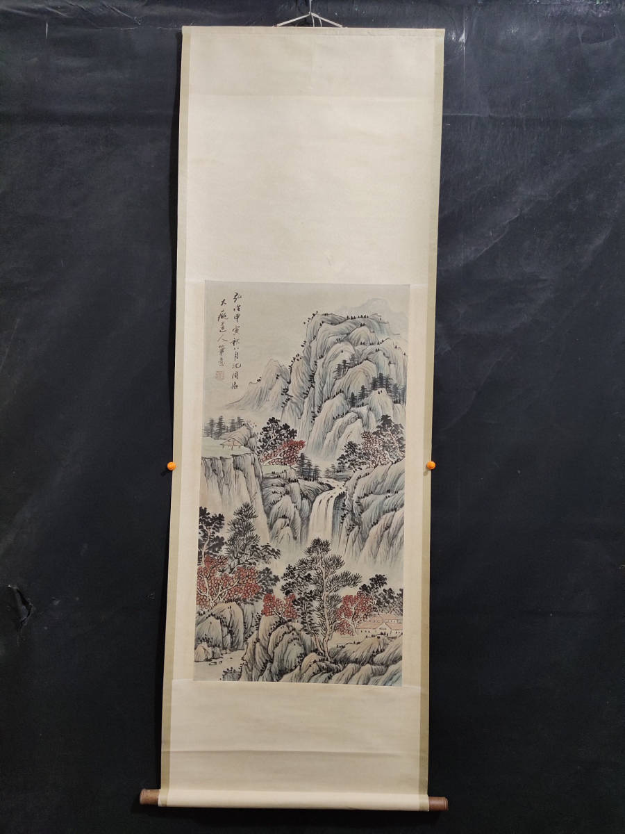 蔵友館蔵品・中国字画・三尺中堂画・明代・唐寅・山水画】中国古玩