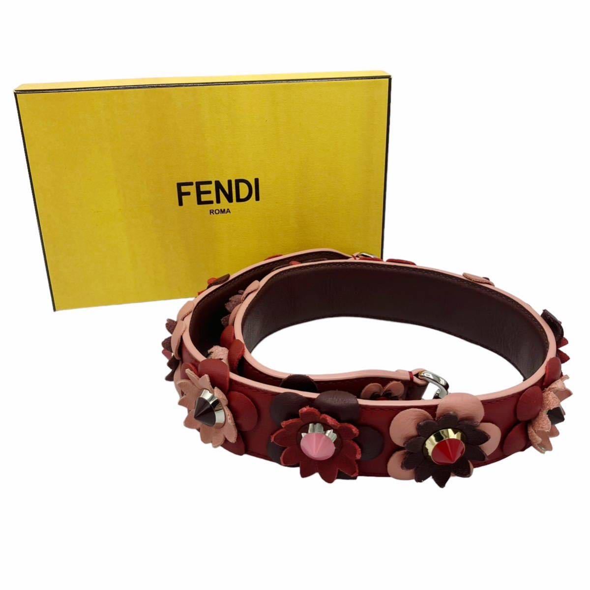 美品】フェンディ FENDI ストラップユー レザー フラワー ショルダー