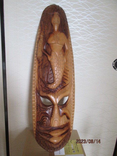 アンティーク木彫　フィジー製1986年現地で購入した木彫のインテリア品、人魚姫が彫られた珍品・貴重品・激安早いもの勝ち商品