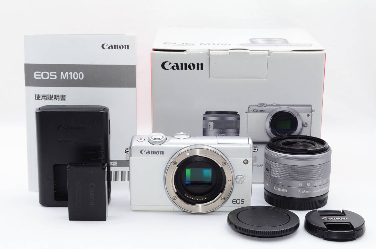 ★美品★ Canon EOS M100 EF-M15-45 IS STM レンズキット ホワイト_画像1