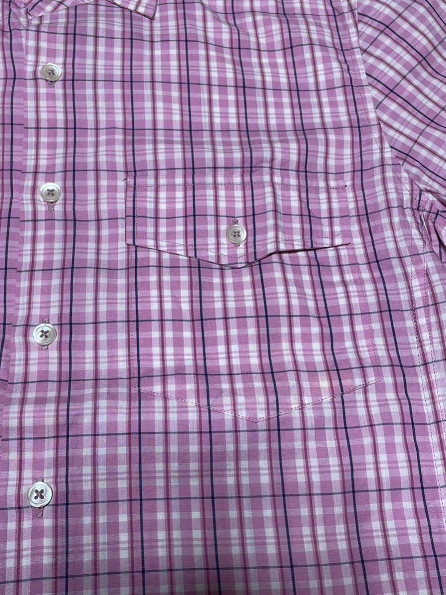 BENETTON Benetton M size pink series check pattern short sleeves shirt men's wear 