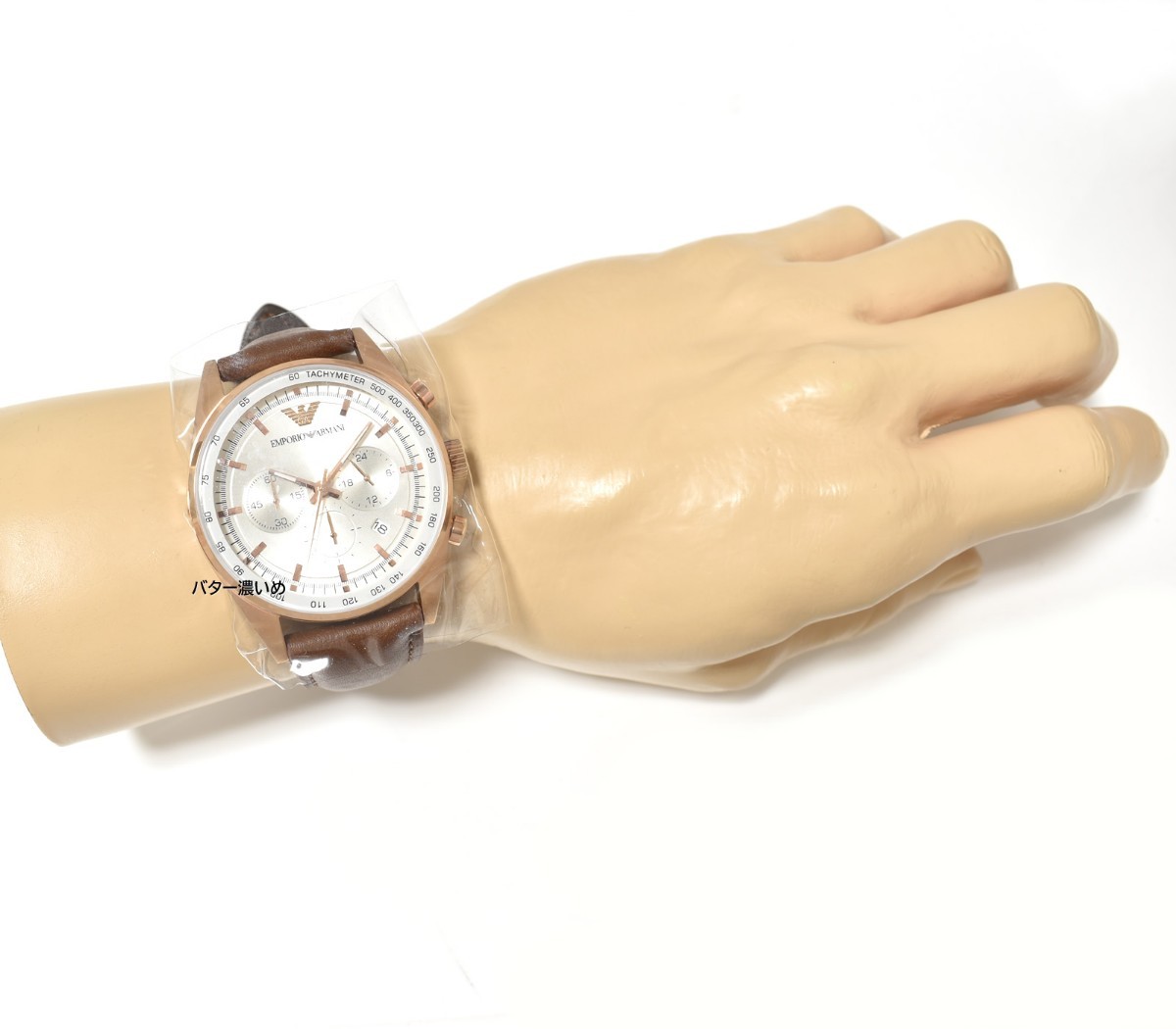 新品 エンポリオアルマーニ 腕時計 メンズ 革ベルト ローズ クロノ