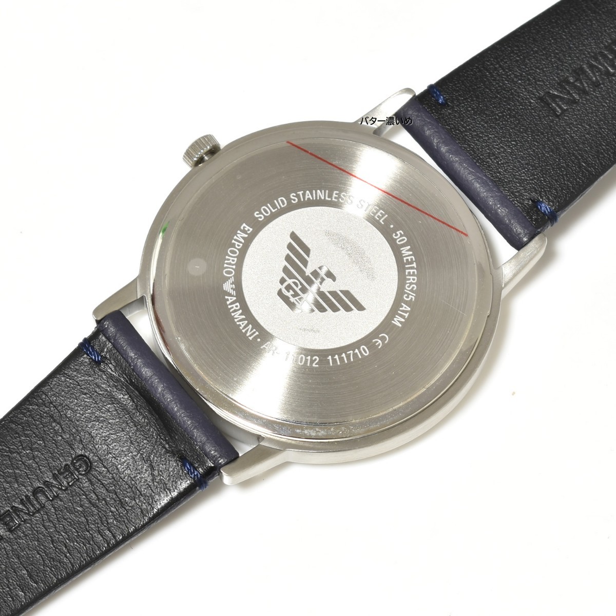 エンポリオアルマーニ EA 腕時計 メンズ ネイビー文字盤 EMPORIO ARMANI クオーツ 牛革ベルト レザーベルト AR11012 シンプル 新品未使用_画像6