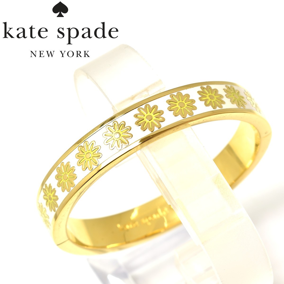 ケイトスペード kate spade バングル ブレスレット 花柄 BK ゴールド×ホワイト 未使用 レディース アクセサリー_画像1